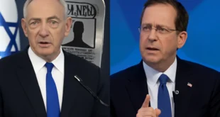 Imagem horizontal 16:9 representando o Mandado de prisão do TPI contra Netanyahu, Herzog e Israel em Davos, sem textos escritos