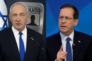 Imagem horizontal 16:9 representando o Mandado de prisão do TPI contra Netanyahu, Herzog e Israel em Davos, sem textos escritos