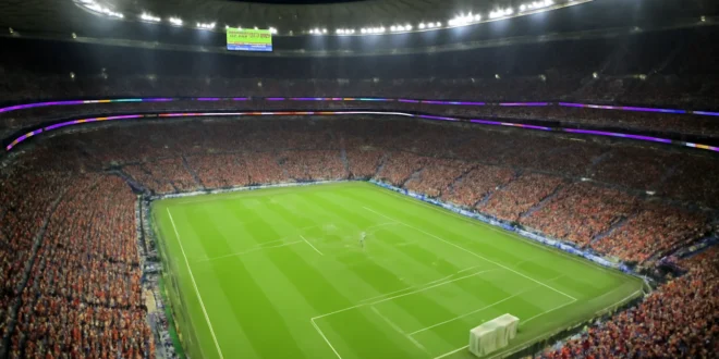 Estádio lotado da Copa do Mundo 2022 com torcedores, evidenciando o sucesso do time LaLiga supera oferta
