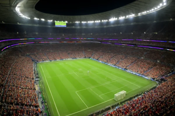 Estádio lotado da Copa do Mundo 2022 com torcedores, evidenciando o sucesso do time LaLiga supera oferta