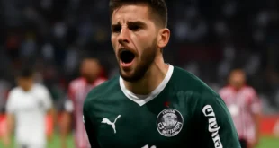 Imagem da capa representando Piquerez disparando após goleada do Palmeiras, refletindo tensão e ameaça no clássico contra o São Paulo