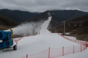 Imagem representando inverno mais ameno ameaça Jogos Olímpicos de Inverno com neve artificial e inverno instável, sem textos escritos.