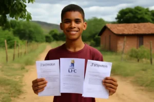 Imagem de capa horizontal 16:9 mostrando jovem do Ceará conquista vaga na UFC e duas faculdades, símbolo de conquista rural