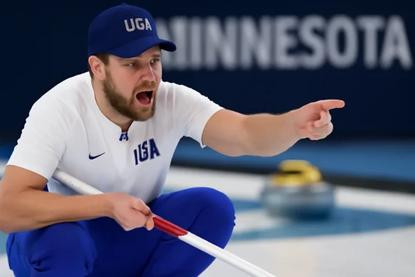 Imagem de capa horizontal 16:9 representando atleta de curling dos EUA denuncia situação em Minnesota