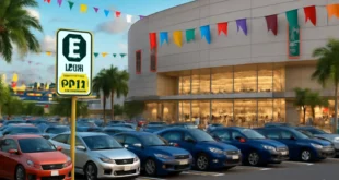 Imagem representando shopping em Salvador que vai liberar estacionamento 24 horas por R$45 durante o Carnaval, com destaque para festa e veículos.