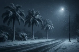 Capa horizontal 16:9 mostrando a tormenta invernal chega a Florida e prediz frio intenso na madrugada de segunda