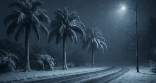 Capa horizontal 16:9 mostrando a tormenta invernal chega a Florida e prediz frio intenso na madrugada de segunda