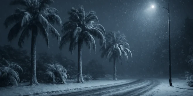 Capa horizontal 16:9 mostrando a tormenta invernal chega a Florida e prediz frio intenso na madrugada de segunda