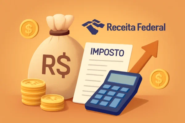 Imagem de capa com representação da arrecadação de impostos bate recorde na Receita Federal