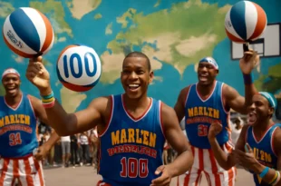 Imagem de capa 16:9 representando os Harlem Globetrotters completam 100, mostrando diversão e basquete conquistando o mundo todo