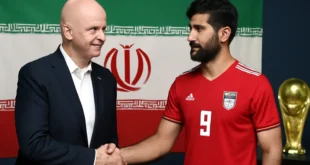 Imagem horizontal 16:9 representando a confirmação de que Irã estará na Copa do Mundo, destacando o país e o tema das tensões, com a palavra-chave 'irã estará copa do mundo'