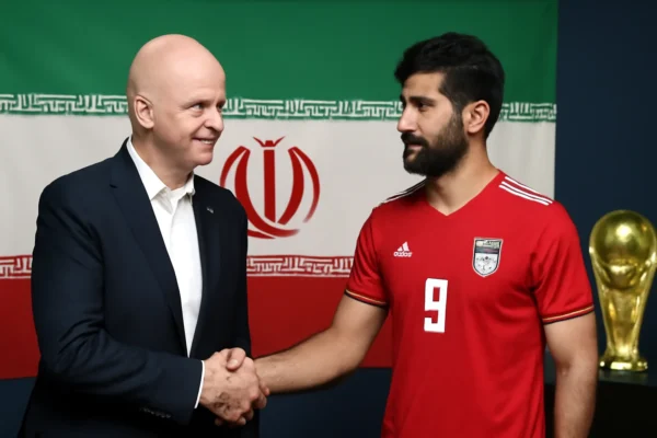 Imagem horizontal 16:9 representando a confirmação de que Irã estará na Copa do Mundo, destacando o país e o tema das tensões, com a palavra-chave 'irã estará copa do mundo'