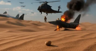 Imagem de capa mostrando um grão de areia no deserto, relacionando-se à operação da CIA envolvendo resgate de pilotos e milhares de aeronaves.