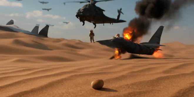 Imagem de capa mostrando um grão de areia no deserto, relacionando-se à operação da CIA envolvendo resgate de pilotos e milhares de aeronaves.