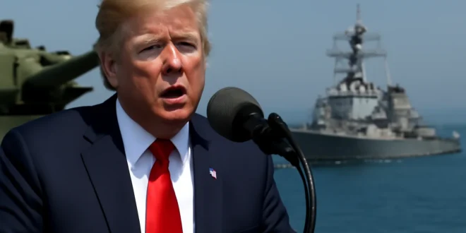 Imagem mostrando Donald Trump em uma cena que representa a tensão entre EUA e Irã, relacionada ao discurso de Trump diz que EUA atacarão com mais força.