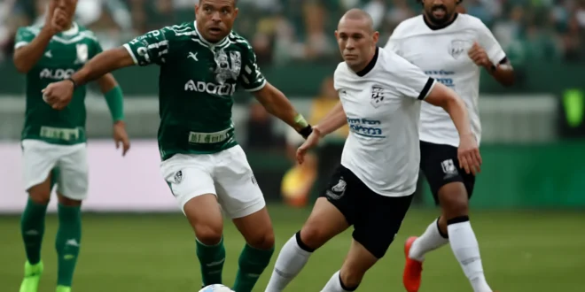 Imagem horizontal mostrando dois jogadores menos do Corinthians durante o clássico com o Palmeiras
