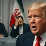 Imagem horizontal representando negociações fracassadas EUA e Irã, com aspectos militares e políticos, relacionado às 'negociações eua irã fracassam'.