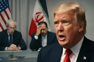 Imagem horizontal representando negociações fracassadas EUA e Irã, com aspectos militares e políticos, relacionado às 'negociações eua irã fracassam'.