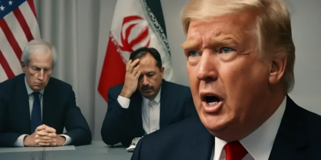 Imagem horizontal representando negociações fracassadas EUA e Irã, com aspectos militares e políticos, relacionado às 'negociações eua irã fracassam'.